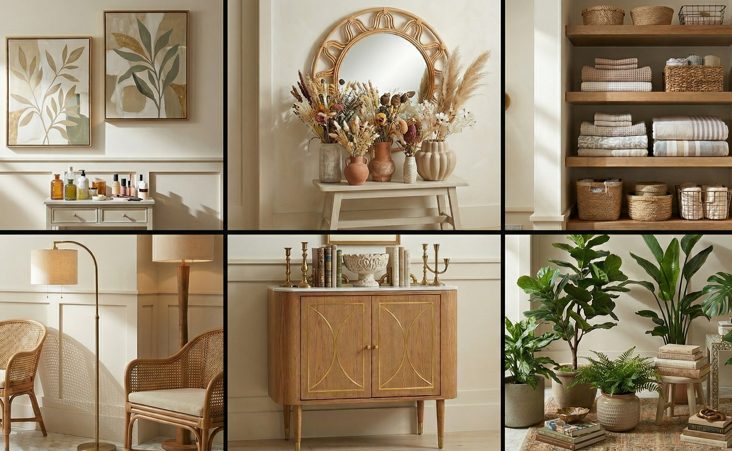 Colaj de imagini cu diferite obiecte de mobilier decorative 