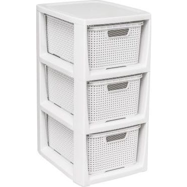 Műanyag Tároló, Fiókokkal, 3X7 L-Es (Fehér Színben) (BRA000220)-0