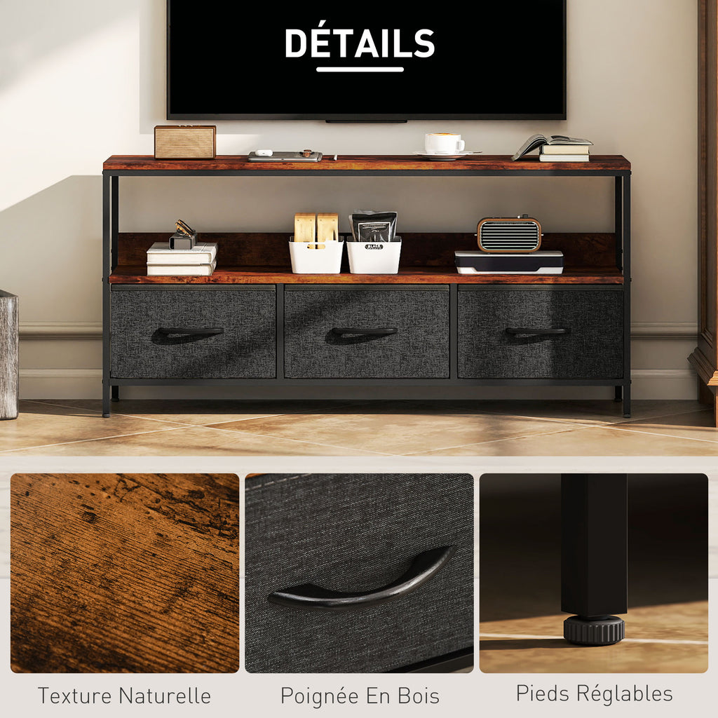 Comodă TV cu 3 sertare și picioare din oțel 120 x 29 x 56 cm maro rustic