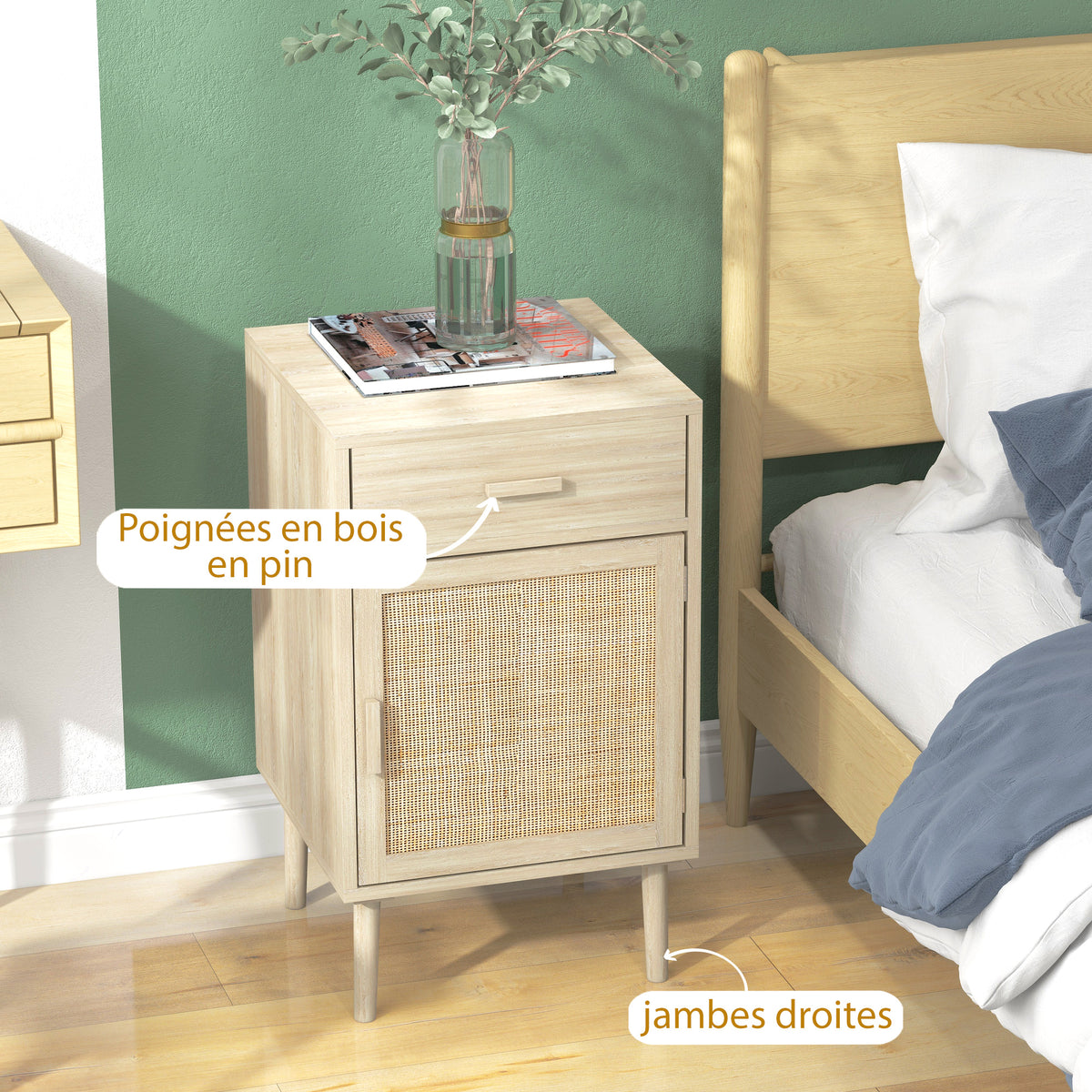 Set de 2 noptiere cu sertar și dulap, raft reglabil, 40 x 40 x 68,5 cm