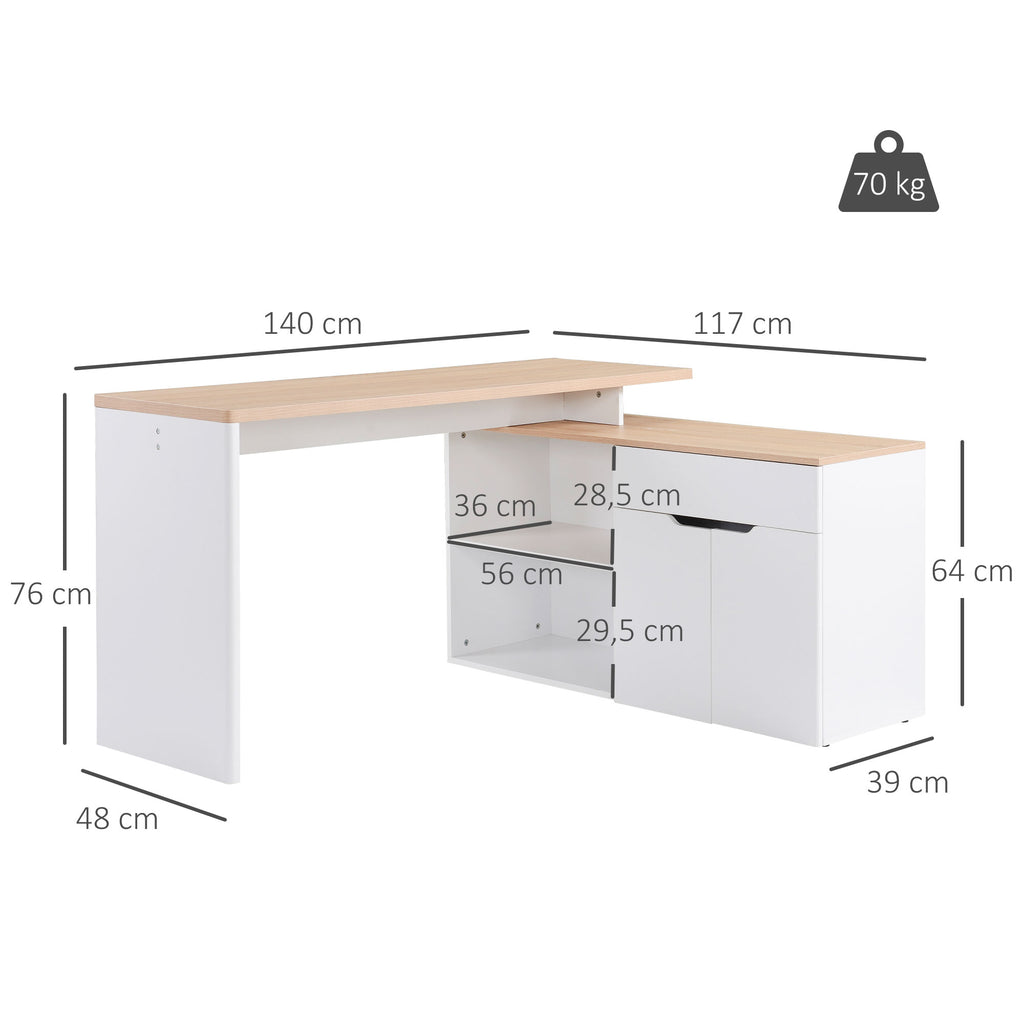 Birou modular cu spații multiple de depozitare, nișă dublă + sertar și dulap din lemn
