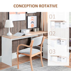 Birou modular cu spații multiple de depozitare, nișă dublă + sertar și dulap din lemn