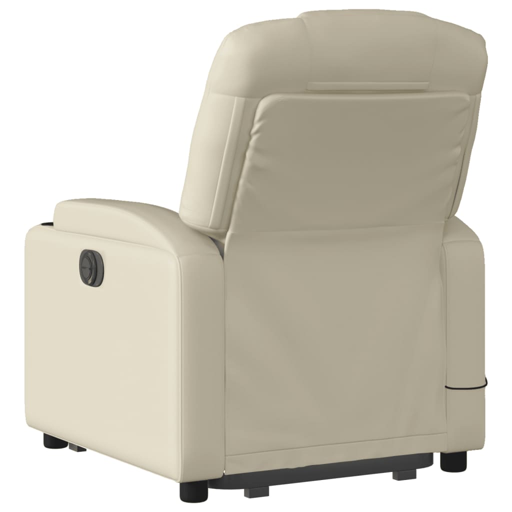Fotoliu High-end cu masaj și funcție de ridicare (Stand-up) NNEVL – Piele Ecologică, Culoare Crem