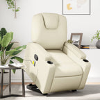 Fotoliu High-end cu masaj și funcție de ridicare (Stand-up) NNEVL – Piele Ecologică, Culoare Crem