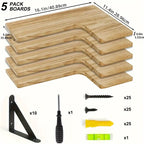 Set 5 Rafturi Suspendate de Colț din Lemn Rustic – Etajere Flotante cu Montare pe Perete