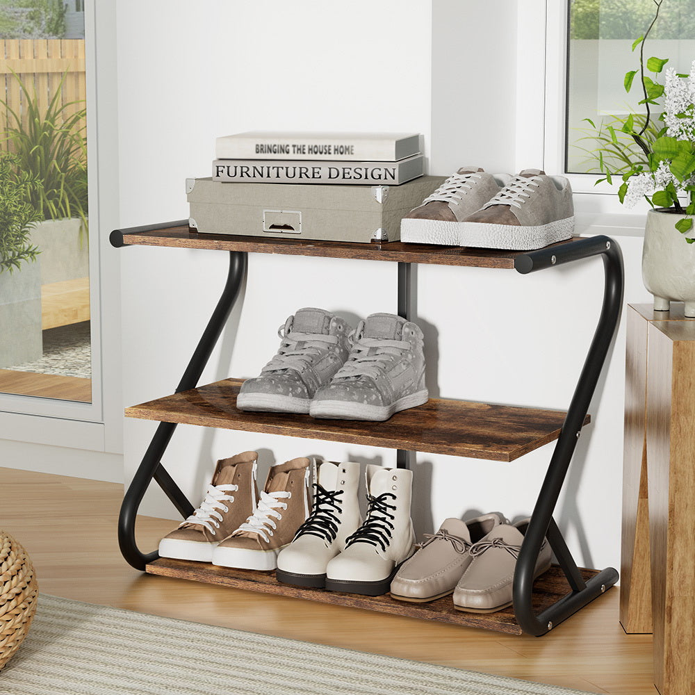 Organizator incaltaminte Artiss Sawyer Stil Industrial, Negru   cu 3 Niveluri