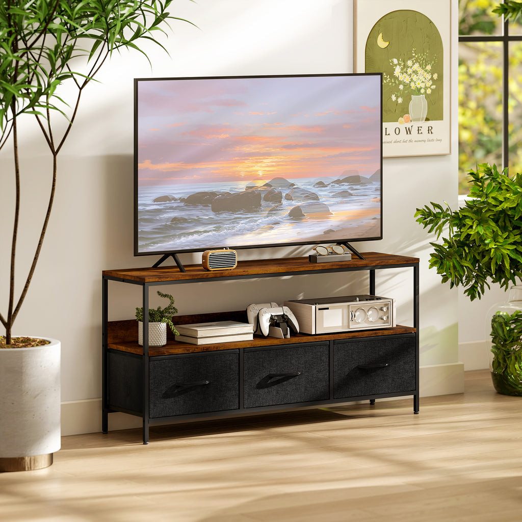 Comodă TV cu 3 sertare și picioare din oțel 120 x 29 x 56 cm maro rustic