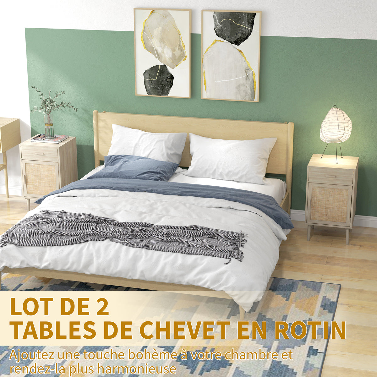 Set de 2 noptiere cu sertar și dulap, raft reglabil, 40 x 40 x 68,5 cm