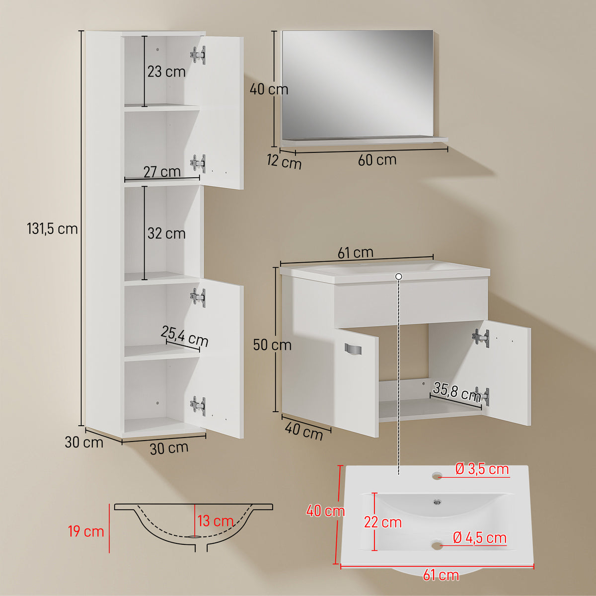 Set de mobilier de baie 4 piese