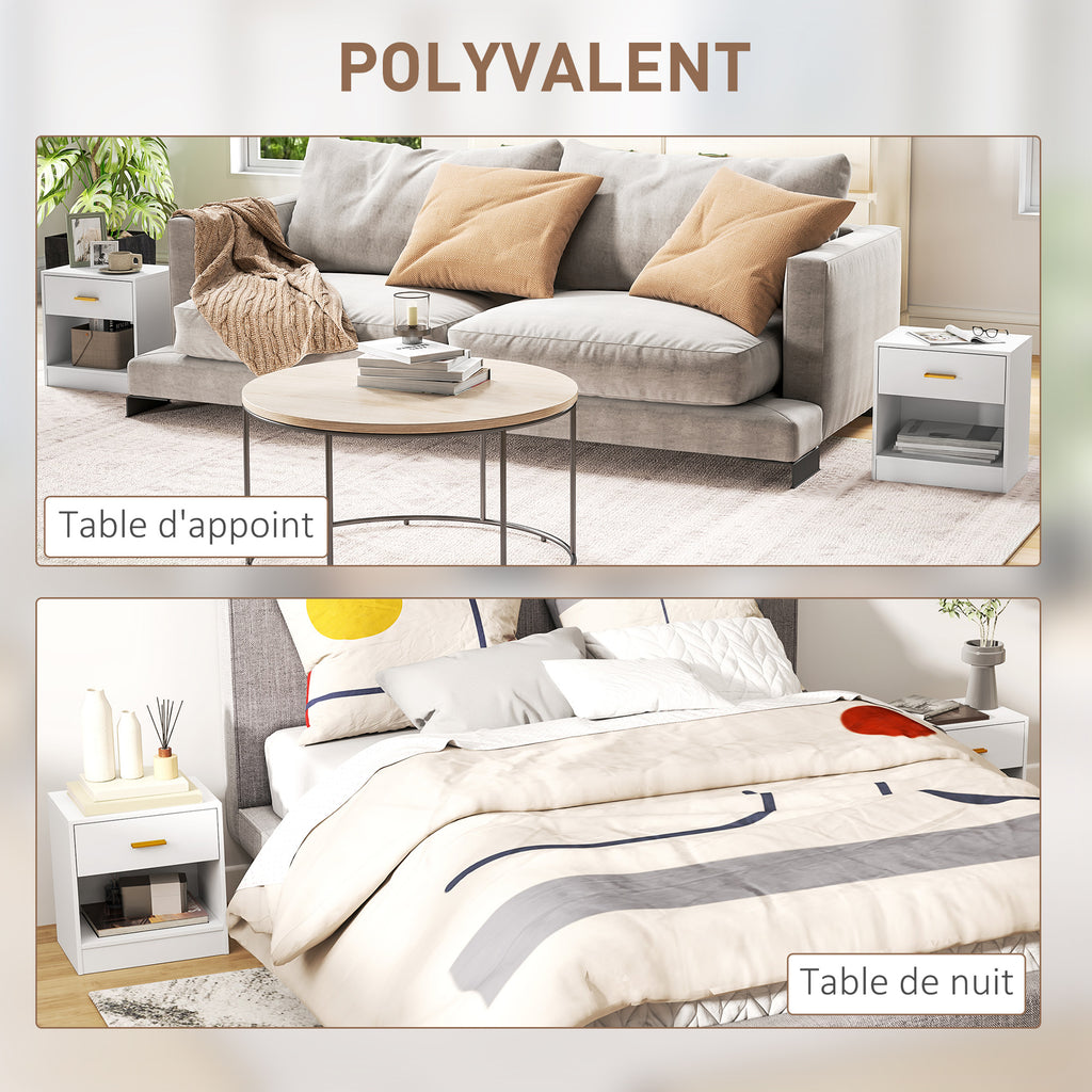 Set de 2 noptiere cu 2 sertare și rafturi deschise, stil modern, 39 x 28 x 41 cm, alb