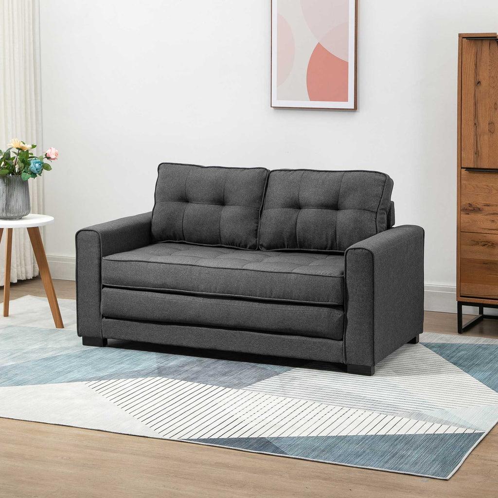 Canapea extensibilă cu 2 locuri - spătar capitonat - 147,5 x 75 x 85 cm - gri