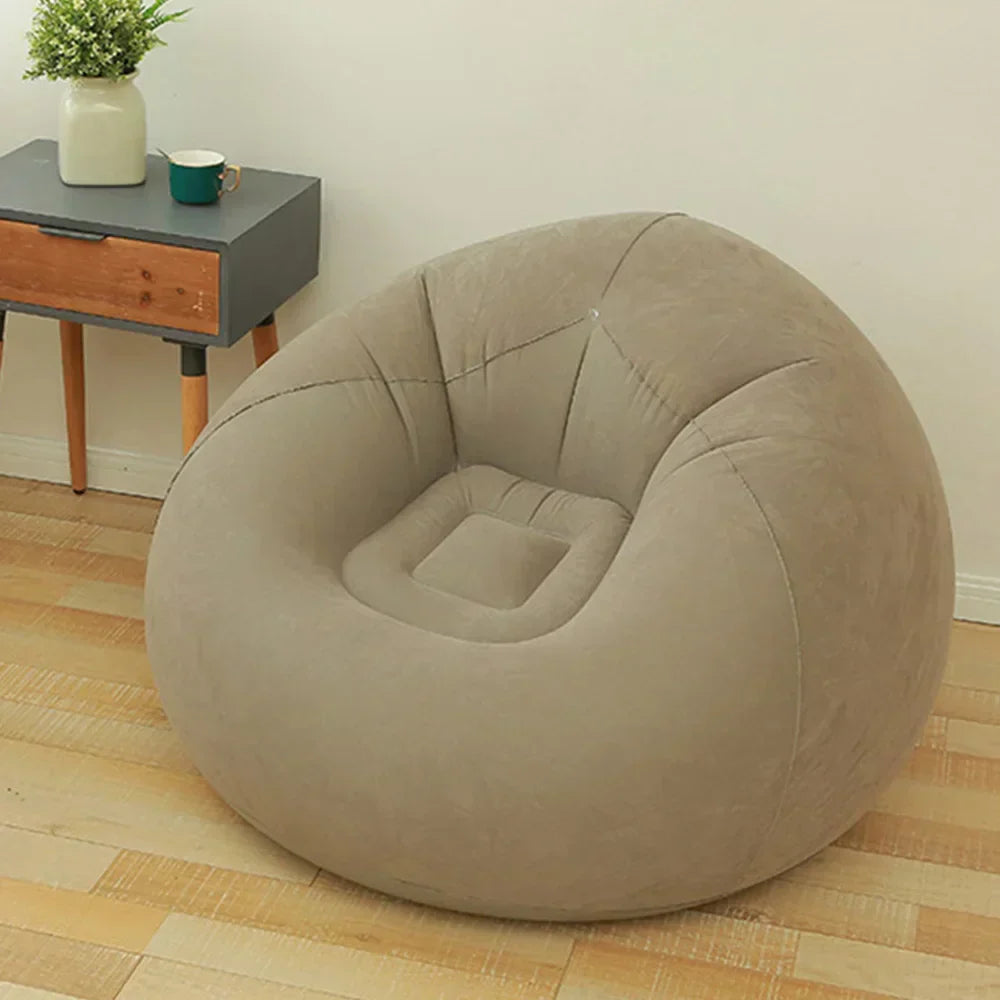 Fotoliu Gonflabil Khaki – Canapea Portabilă „Lazy Sofa”, Design Rotund