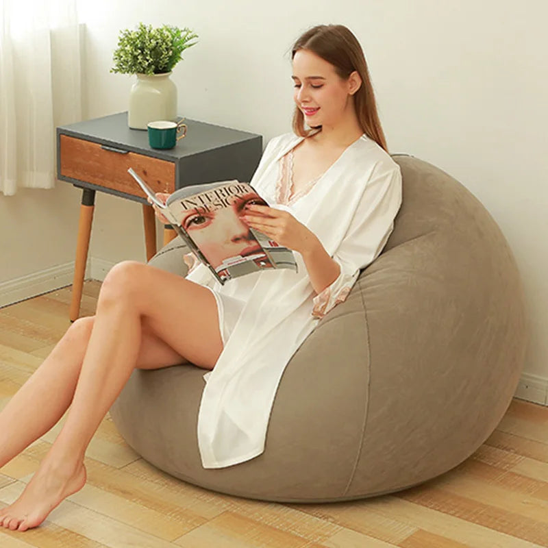 Fotoliu Gonflabil Khaki – Canapea Portabilă „Lazy Sofa”, Design Rotund