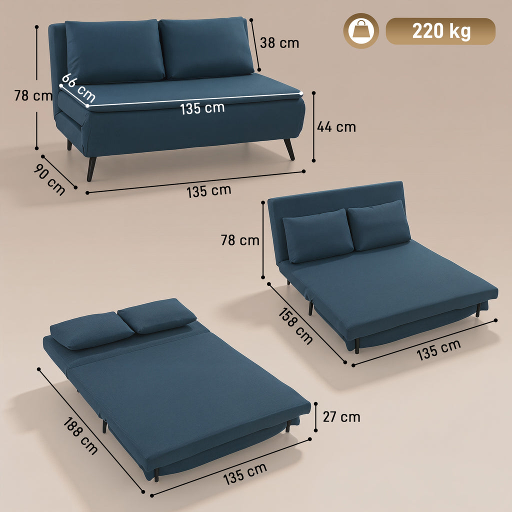 Canapea extensibilă 2 locuri, 3 în 1 cu spătar reglabil
