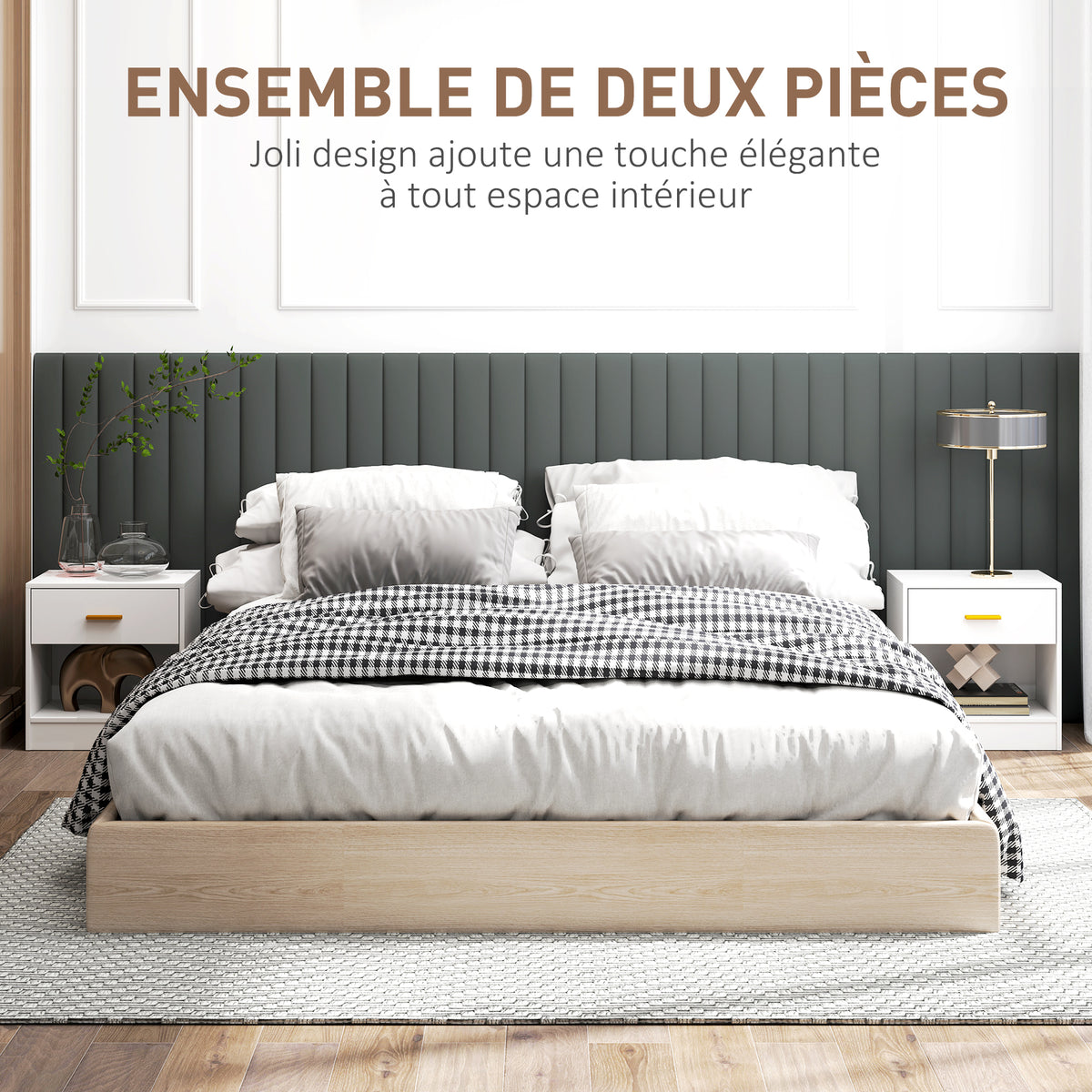Set de 2 noptiere cu 2 sertare și rafturi deschise, stil modern, 39 x 28 x 41 cm, alb