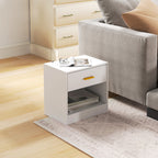 Set de 2 noptiere cu 2 sertare și rafturi deschise, stil modern, 39 x 28 x 41 cm, alb
