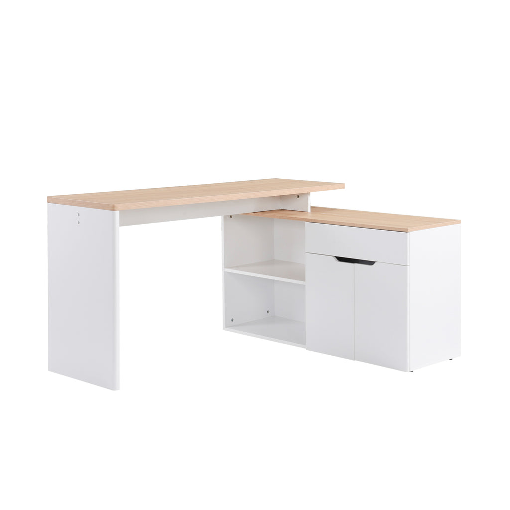 Birou modular cu spații multiple de depozitare, nișă dublă + sertar și dulap din lemn