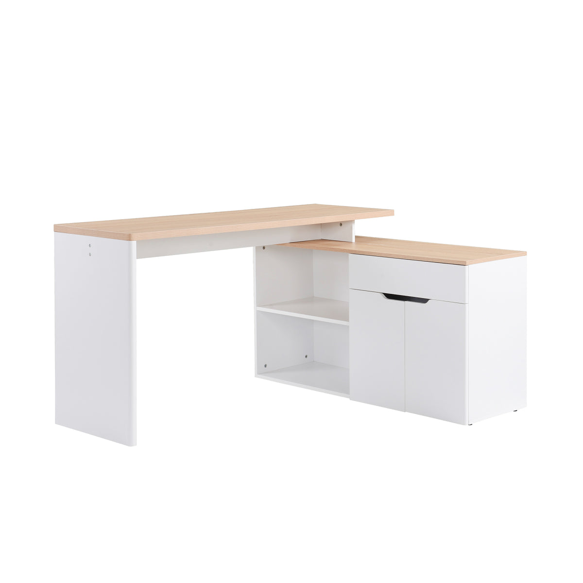 Birou modular cu spații multiple de depozitare, nișă dublă + sertar și dulap din lemn