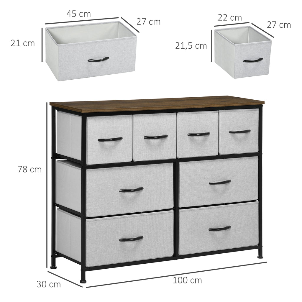 Comodă cu 8 sertare pliabile din material textil  - structură din oțel negru - 100 x 30 x 78 cm