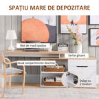 Birou modular cu spații multiple de depozitare, nișă dublă + sertar și dulap din lemn