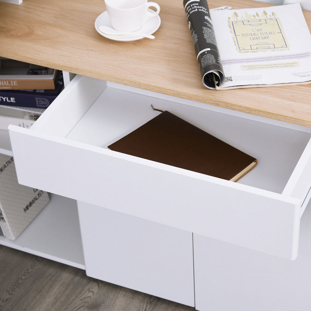 Birou modular cu spații multiple de depozitare, nișă dublă + sertar și dulap din lemn
