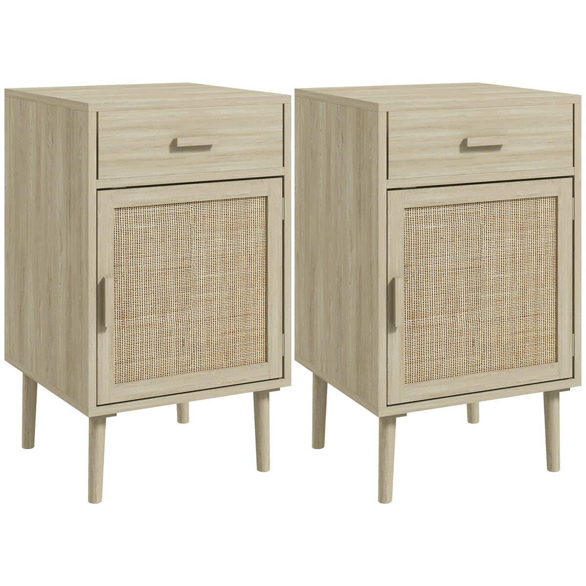 Set de 2 noptiere cu sertar și dulap, raft reglabil, 40 x 40 x 68,5 cm