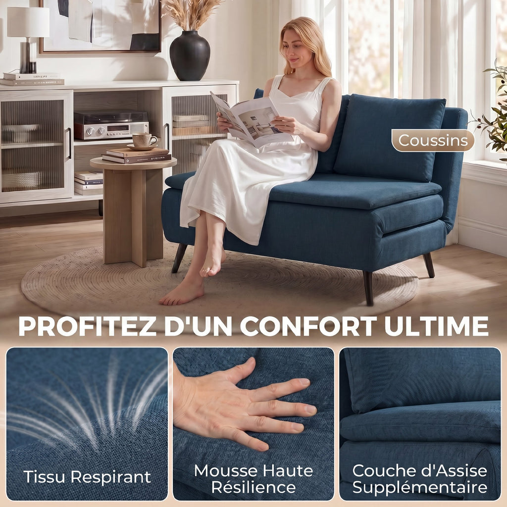 Canapea extensibilă 2 locuri, 3 în 1 cu spătar reglabil