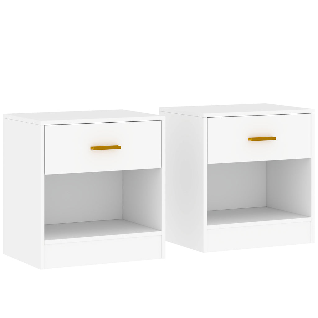 Set de 2 noptiere cu 2 sertare și rafturi deschise, stil modern, 39 x 28 x 41 cm, alb