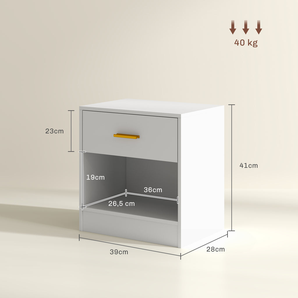 Set de 2 noptiere cu 2 sertare și rafturi deschise, stil modern, 39 x 28 x 41 cm, alb