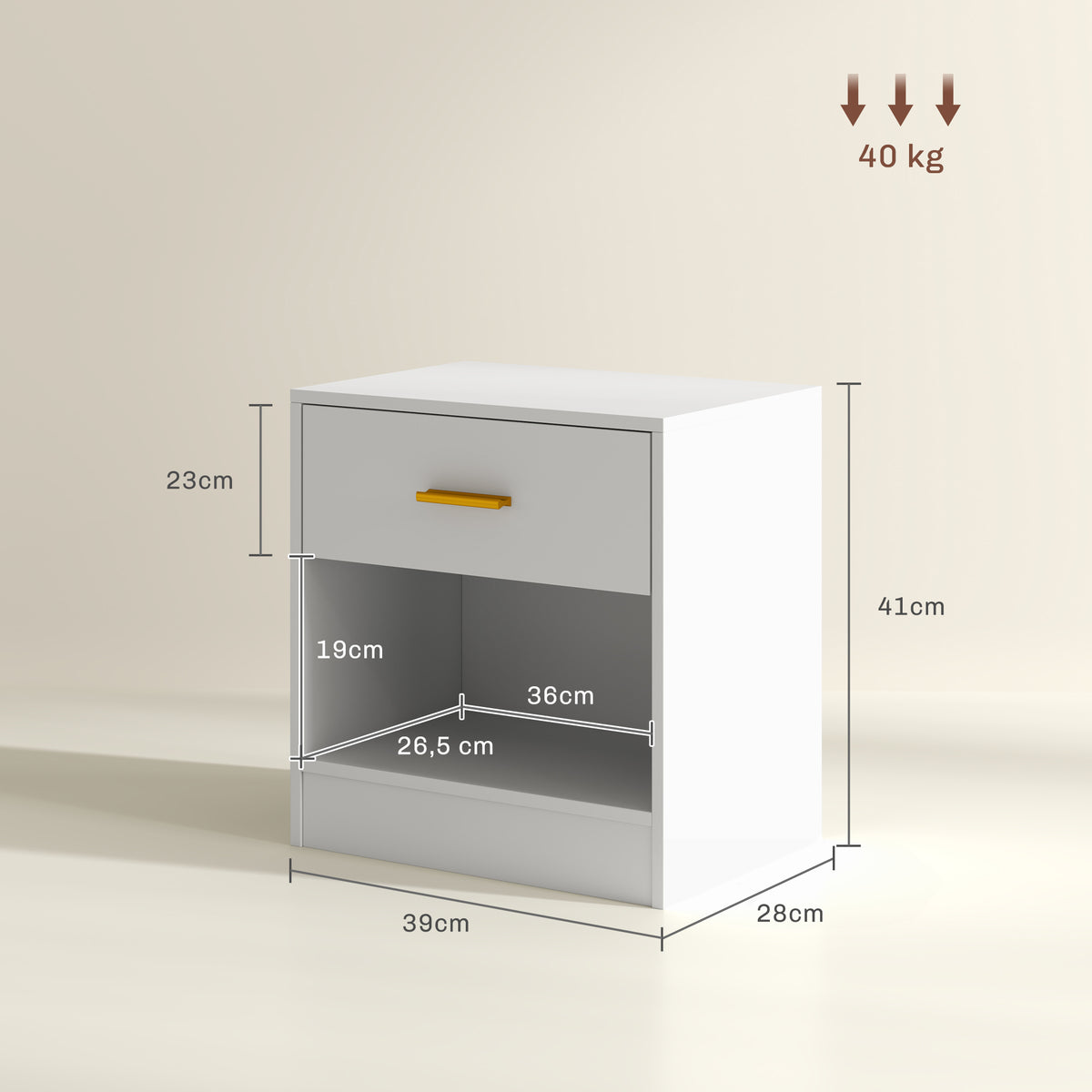 Set de 2 noptiere cu 2 sertare și rafturi deschise, stil modern, 39 x 28 x 41 cm, alb