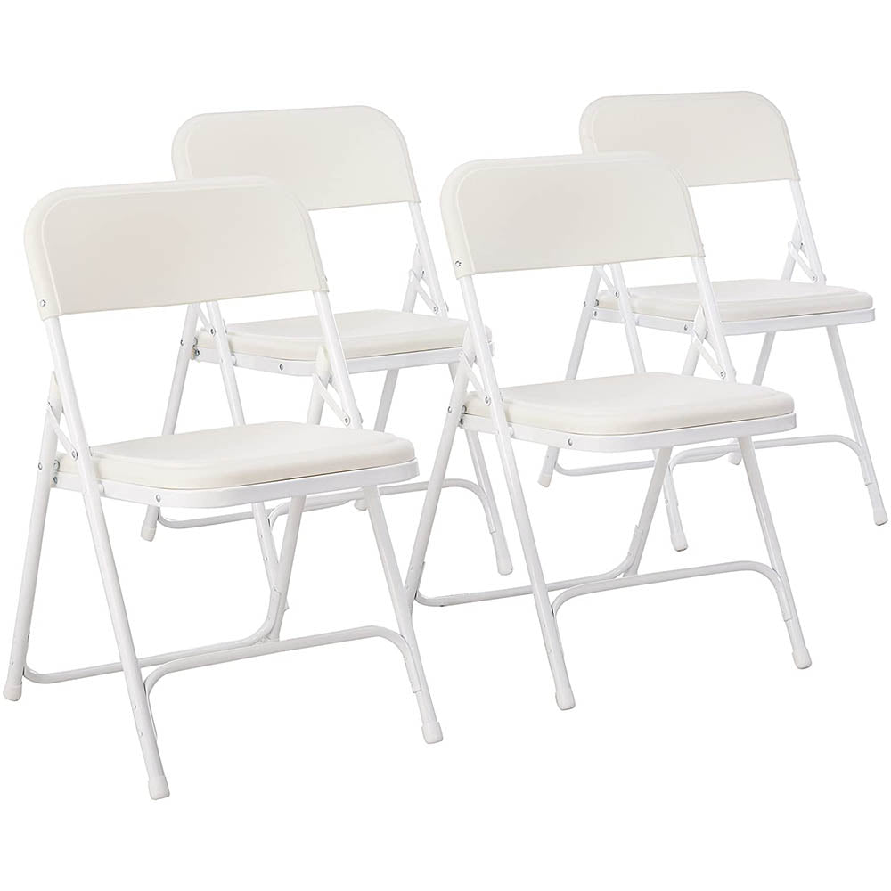 Set 4 Scaune Pliabile cu Șezut Tapițat – Alb, Structură Metalică Rezistentă