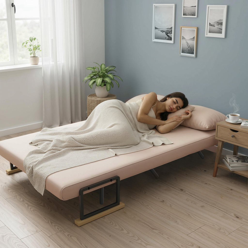Canapea extensibilă cu 2 persoane , tapițerie cu efect de catifea, bej