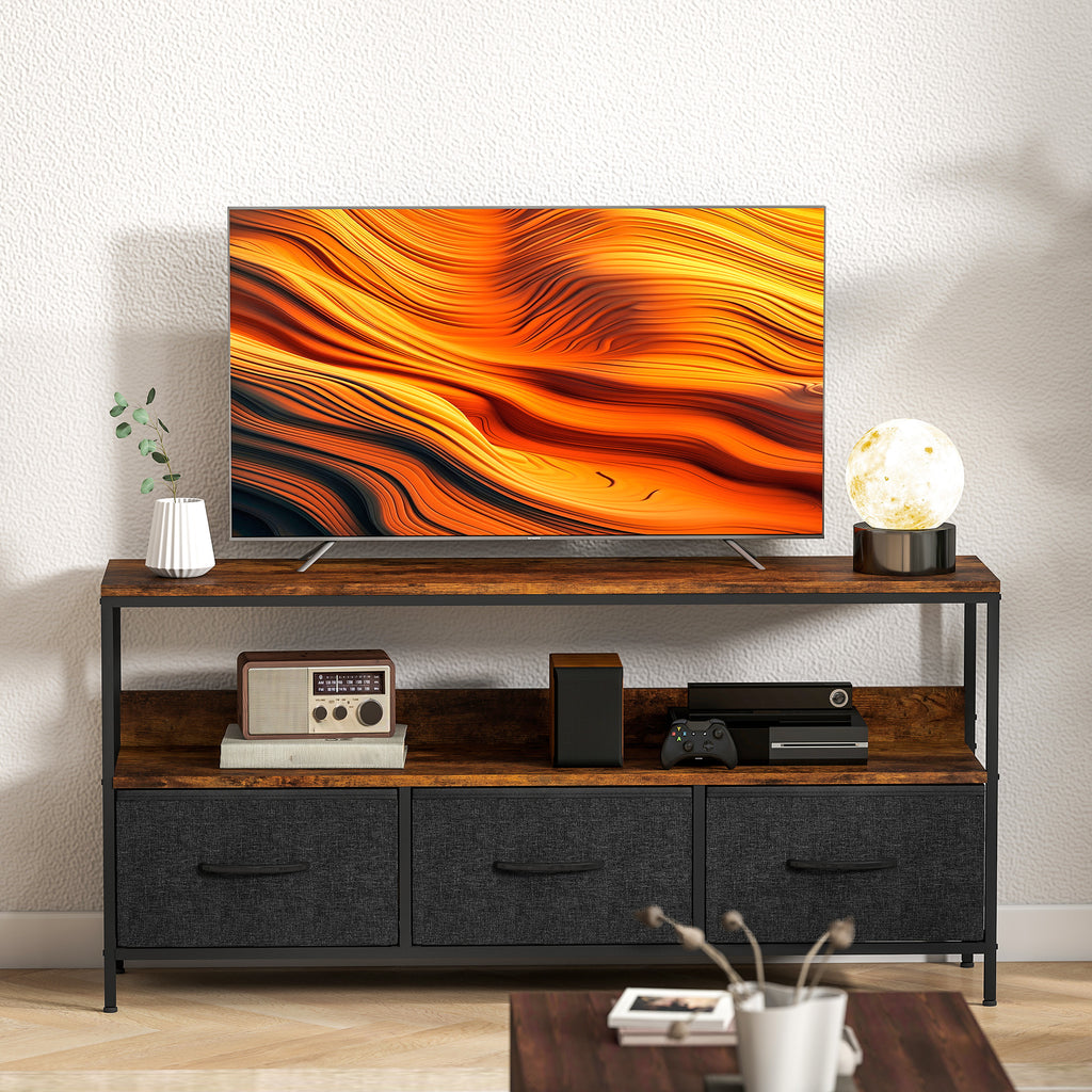Comodă TV cu 3 sertare și picioare din oțel 120 x 29 x 56 cm maro rustic